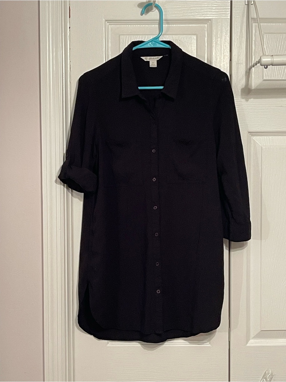 Women's Black Button-Front Tunic Shirt